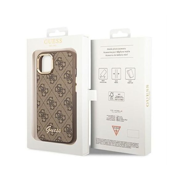 Guess GUHCP14SHG4SHW 4G Vintage Gold Logo tok iPhone 13 / 14 / 15 - barna