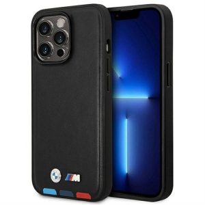 Eredeti tok BMW BMHCP14L22PTDK iPhone 14 Pro készülékhez tricolor logózott / fekete