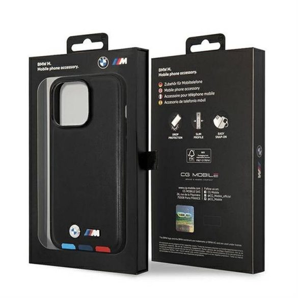 Eredeti tok BMW BMHCP14L22PTDK iPhone 14 Pro készülékhez tricolor logózott / fekete