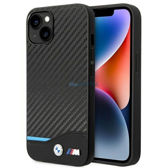 Eredeti tok BMW BMHCP14S22NBCK iPhone 14 készülékhez logózott carbon tok fekete