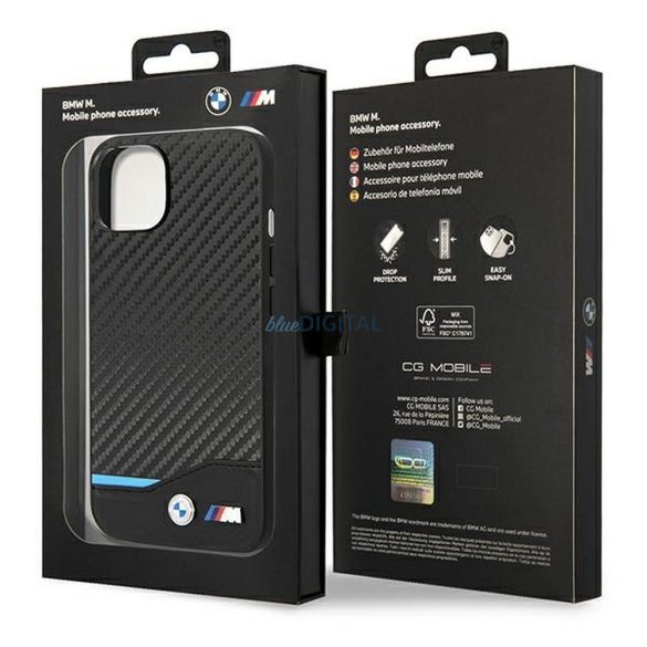 Eredeti tok BMW BMHCP14S22NBCK iPhone 14 készülékhez logózott carbon tok fekete