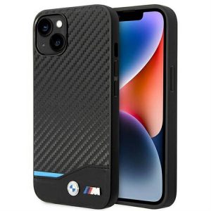 Eredeti tok BMW BMHCP14M22NBCK iPhone 14 Plus készülékhez logózott carbon tok fekete