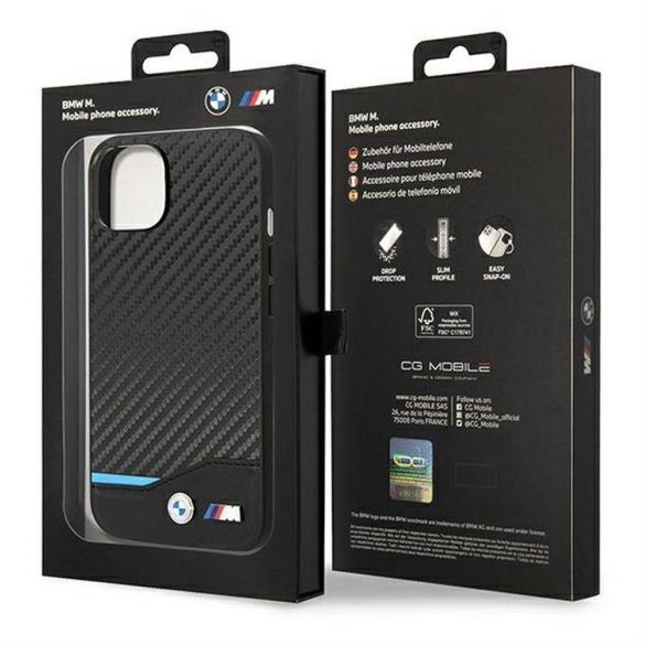 Eredeti tok BMW BMHCP14M22NBCK iPhone 14 Plus készülékhez logózott carbon tok fekete