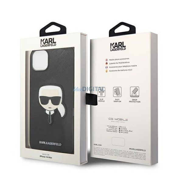 Eredeti tok KARL LAGERFELD KLHCP14MSAPKHK iPhone 14 PLUS (Saffiano Karl Head Patch / fekete)