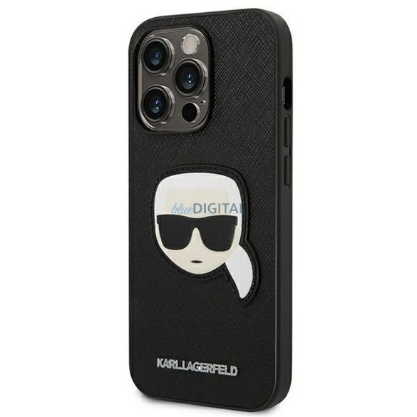 Eredeti tok KARL LAGERFELD KLHCP14LSAPKHK iPhone 14 PRO készülékhez (Saffiano Karl Head Patch-el / fekete)