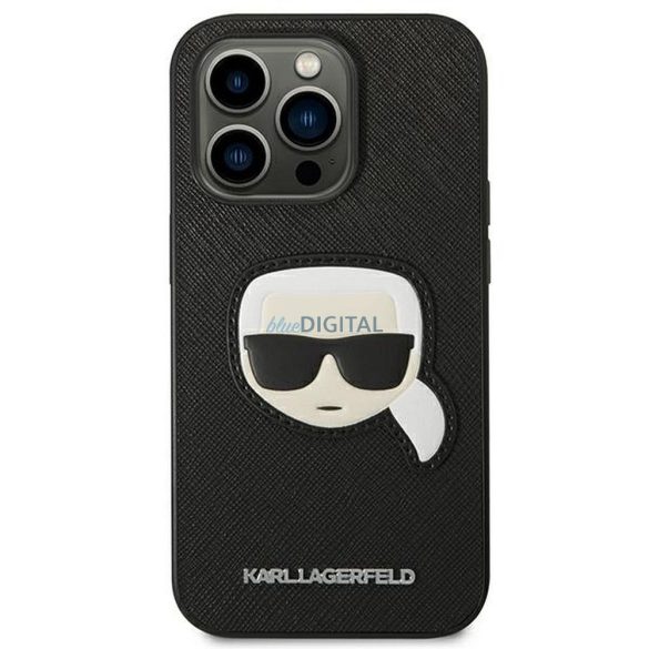 Eredeti tok KARL LAGERFELD KLHCP14LSAPKHK iPhone 14 PRO készülékhez (Saffiano Karl Head Patch-el / fekete)