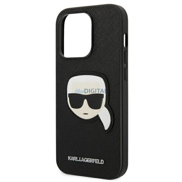 Eredeti tok KARL LAGERFELD KLHCP14LSAPKHK iPhone 14 PRO készülékhez (Saffiano Karl Head Patch-el / fekete)