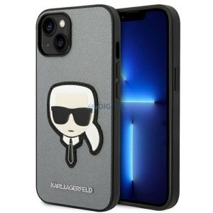 Eredeti tok KARL LAGERFELD KLHCP14SSAPKHG iPhone 14 készülékhez (Saffiano Karl Head Patch / ezüst)