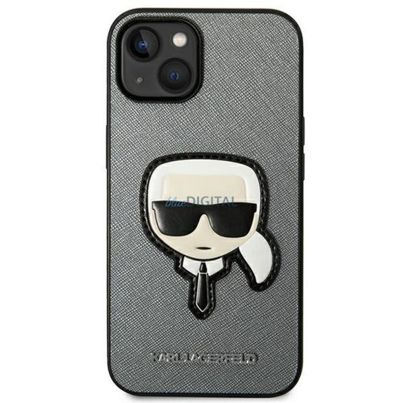 Eredeti tok KARL LAGERFELD KLHCP14MSAPKHG iPhone 14 PLUS (Saffiano Karl Head Patch / ezüst)