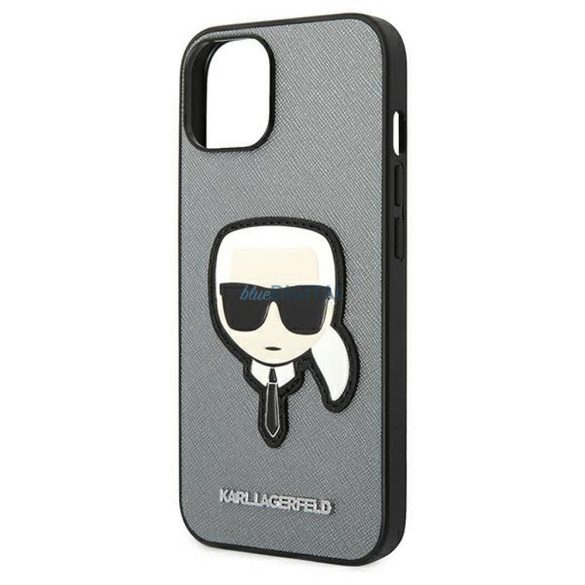 Eredeti tok KARL LAGERFELD KLHCP14MSAPKHG iPhone 14 PLUS (Saffiano Karl Head Patch / ezüst)