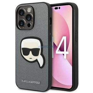 Eredeti tok KARL LAGERFELD KLHCP14LSAPKHG iPhone 14 PRO készülékhez (Saffiano Karl Head Patch-el / ezüst)