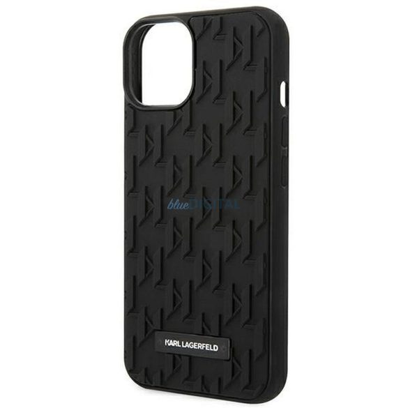 Eredeti tok KARL LAGERFELD KLHCP14SRUPKLPK iPhone 14 (3D gumi tok monogram mintás fémlemez / fekete)