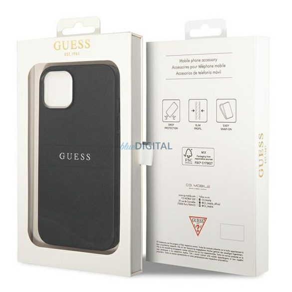 Eredeti tok GUESS GUHCP14MPSASBBK iPhone 14 PLUS (Saffiano fém logóval / fekete)