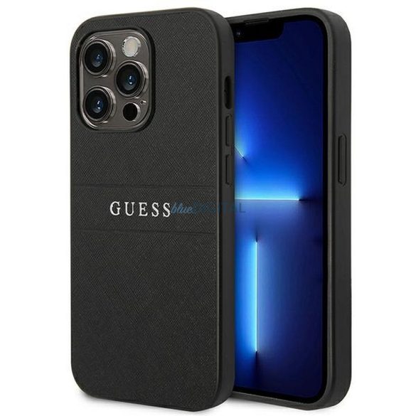 Eredeti tok GUESS GUHCP14LPSASBBK iPhone 14 PRO készülékhez (Saffiano fém logóval / fekete)