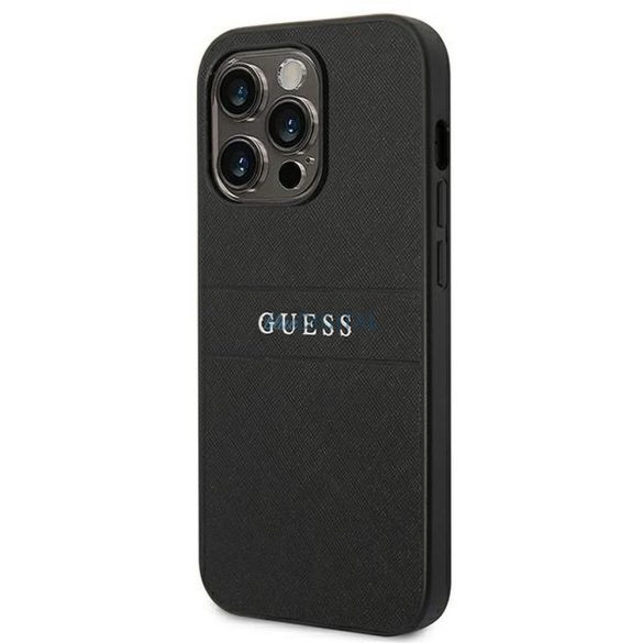 Eredeti tok GUESS GUHCP14LPSASBBK iPhone 14 PRO készülékhez (Saffiano fém logóval / fekete)