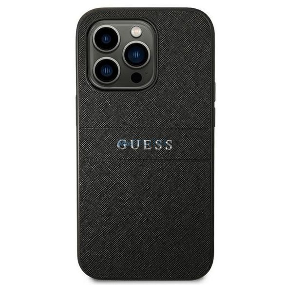 Eredeti tok GUESS GUHCP14LPSASBBK iPhone 14 PRO készülékhez (Saffiano fém logóval / fekete)