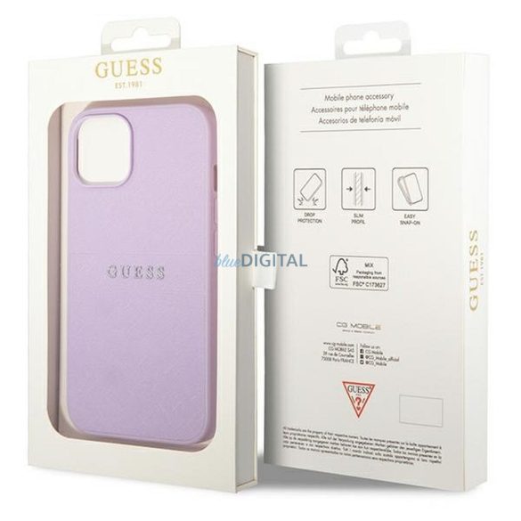 Eredeti tok GUESS GUHCP14MPSASBPU iPhone 14 PLUS (Saffiano fém logóval / lila)