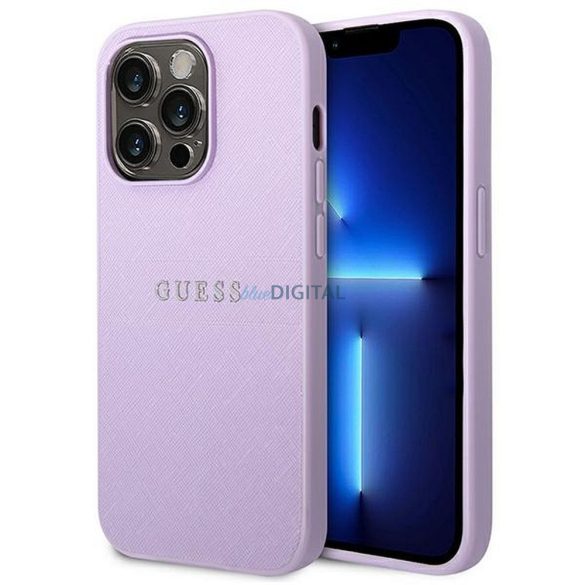 Eredeti tok GUESS GUHCP14LPSASBPU iPhone 14 PRO készülékhez (Saffiano fém logóval / lila)