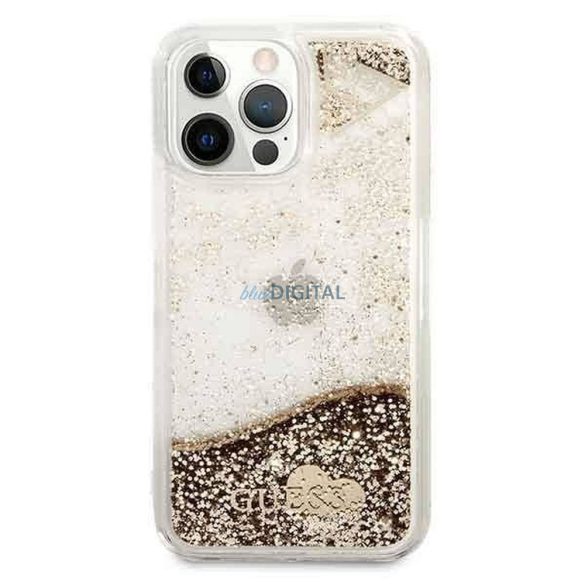 Eredeti előlap GUESS GUOHCP14LGLHFLGO iPhone 14 PRO (Liquide Glitter Charms / arany)