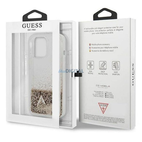 Eredeti előlap GUESS GUOHCP14LGLHFLGO iPhone 14 PRO (Liquide Glitter Charms / arany)