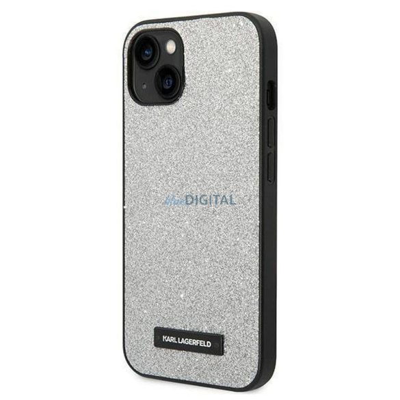 Eredeti előlap KARL LAGERFELD KLHCP14MG2ELS iPhone 14 PLUS (Solid Glitter Plaque Logo / ezüst)