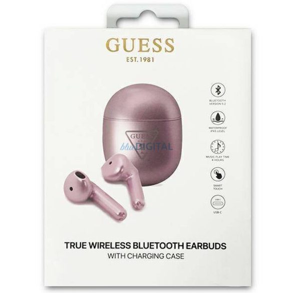 Bluetooth fülhallgató sztereó TWS GUESS GUESS dokkolóval GUTWST82TRU (háromszög logó / lila)