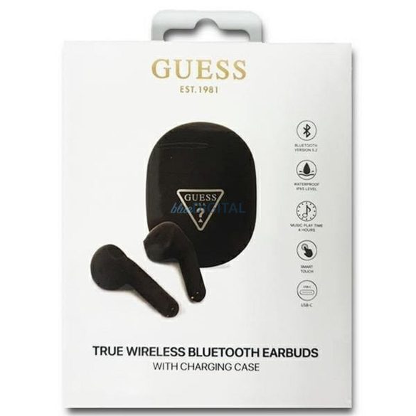 Bluetooth fülhallgató sztereó TWS GUESS dokkolóval GUTWST82TRK (háromszög logó / fekete)