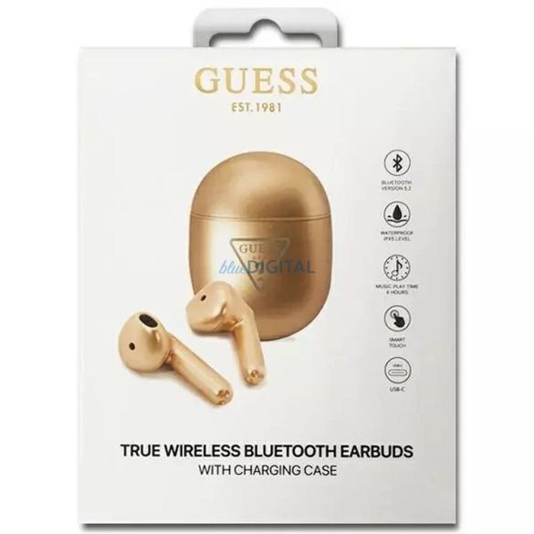 Bluetooth fülhallgató sztereó TWS GUESS dokkolóval GUTWST82TRD (háromszög logó / arany)