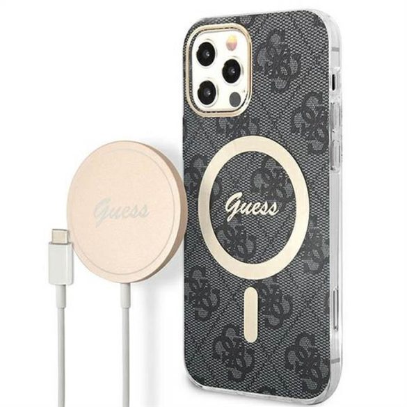 Eredeti szett GUESS GUBPN61H4EACSK iPhone 12/12 Pro (csomagcsomag Magsafe: tok + töltő 4G / arany - fekete)