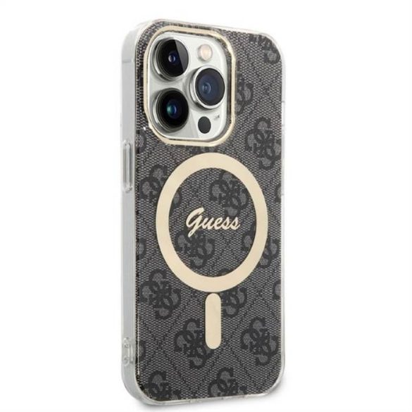 Eredeti készlet GUESS GUBPP14LH4EACSK iPhone 14 Pro (csomagcsomag Magsafe: tok + töltő 4G / arany - fekete)