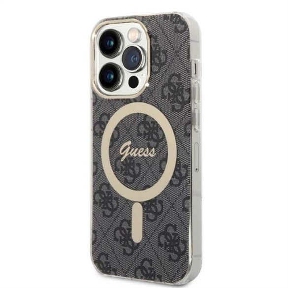 Eredeti készlet GUESS GUBPP14LH4EACSK iPhone 14 Pro (csomagcsomag Magsafe: tok + töltő 4G / arany - fekete)