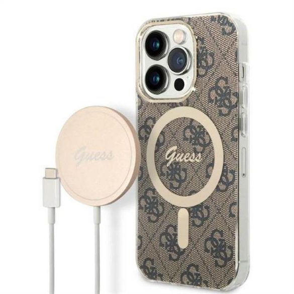 Eredeti szett GUESS GUBPP14LH4EACSW iPhone 14 Pro (Magsafe csomag: tok + töltő 4G / Arany - Barna)