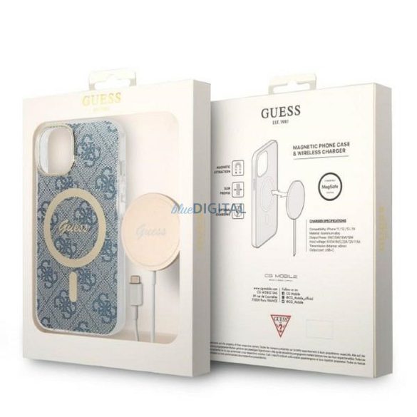 Eredeti készlet GUESS GUBPP14SH4EACSB iPhone 14 (csomagcsomag Magsafe: tok + töltő 4G / arany - kék)