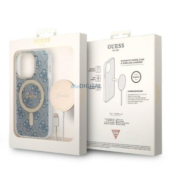 Eredeti szett GUESS GUBPP14LH4EACSB iPhone 14 Pro (Magsafe csomag: tok + töltő 4G / Arany - Kék)