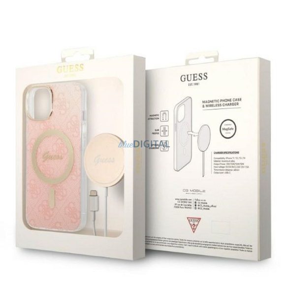 Eredeti szett GUESS GUBPP14MH4EACSP iPhone 14 Plus (Magsafe csomag: tok + töltő 4G / Arany - Rózsaszín)