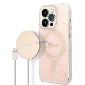 Eredeti szett GUESS GUBPP14LH4EACSP iPhone 14 Pro (Magsafe csomag: tok + töltő 4G / Arany - Rózsaszín)