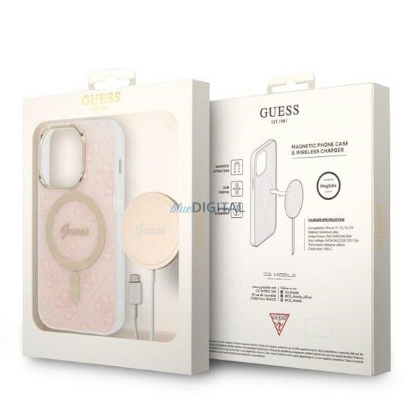 Eredeti szett GUESS GUBPP14LH4EACSP iPhone 14 Pro (Magsafe csomag: tok + töltő 4G / Arany - Rózsaszín)