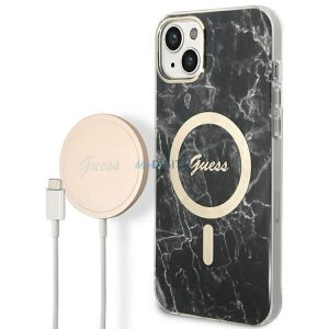 Eredeti készlet GUESS GUBPP14MHMEACSK iPhone 14 Plus (csomagcsomag Magsafe: tok + töltő IMG Marble / arany - fekete)