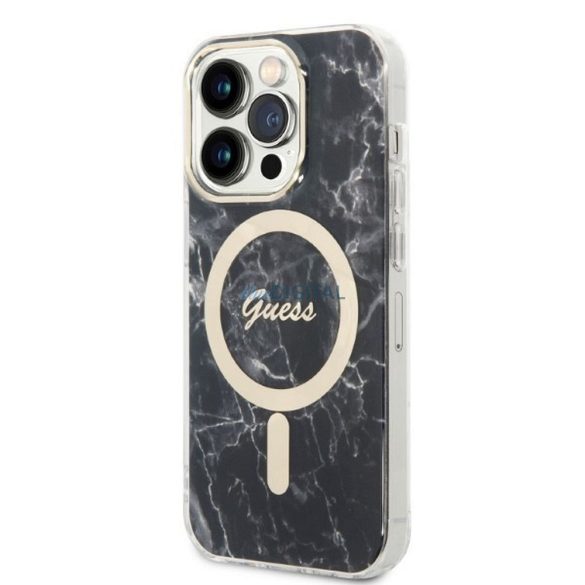 Eredeti készlet GUESS GUBPP14LHMEACSK iPhone 14 Pro (Bundle csomag Magsafe: tok + töltő IMG Marble / arany - fekete)