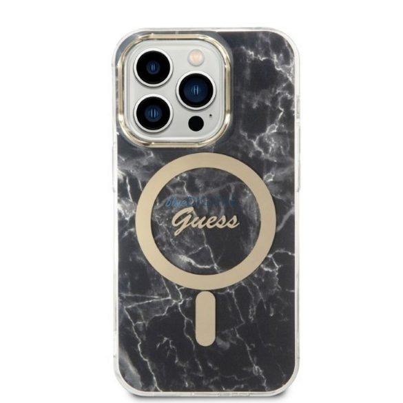 Eredeti készlet GUESS GUBPP14LHMEACSK iPhone 14 Pro (Bundle csomag Magsafe: tok + töltő IMG Marble / arany - fekete)