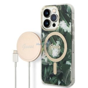 Eredeti szett GUESS GUBPP14LHJEACSA iPhone 14 Pro (Bundle csomag Magsafe: tok + töltő IMG Jungle / Arany - Kaki)