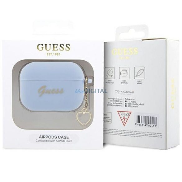 Guess GUAP2LSCHSB Silicone Charm Heart Collection tok AirPods Pro 2 - kék