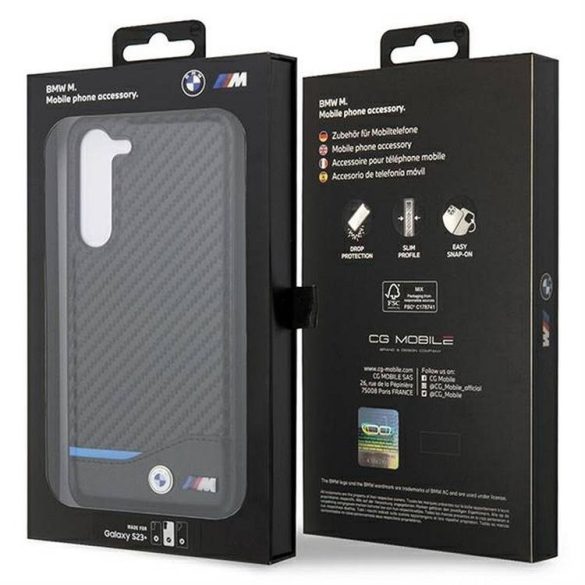 Eredeti tok BMW BMHCS23M22NBCK Samsung Galaxy S23 Plus-hoz logózott carbon tok fekete