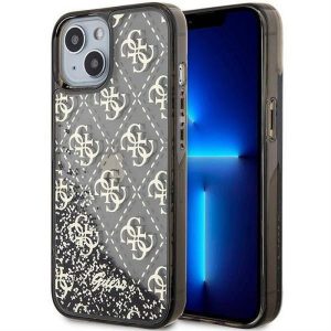 Eredeti előlap tok GUESS GUHCP14SLC4PSGK iPhone 14 készülékhez (Liquid Glitter 4G Translucent / fekete)