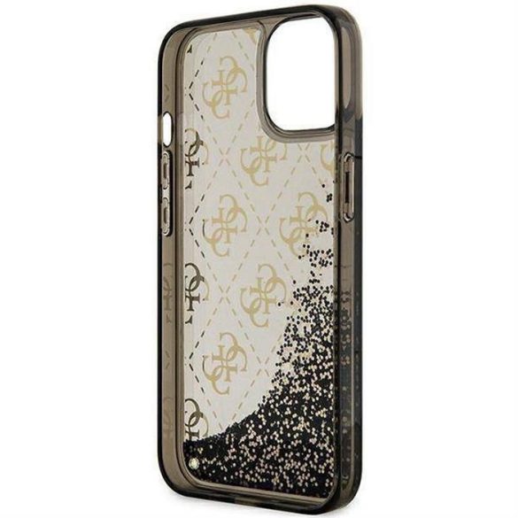 Eredeti előlap tok GUESS GUHCP14SLC4PSGK iPhone 14 készülékhez (Liquid Glitter 4G Translucent / fekete)