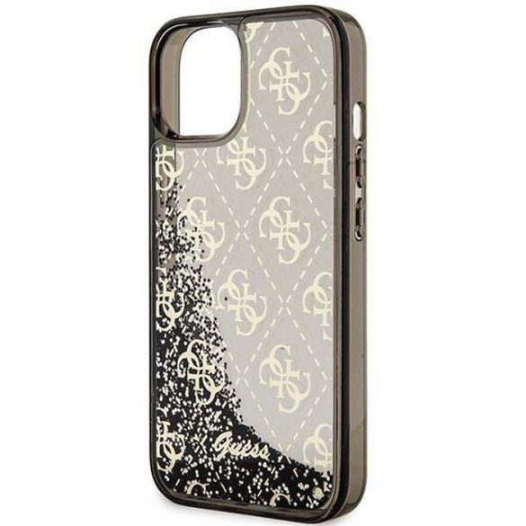 Eredeti előlap tok GUESS GUHCP14SLC4PSGK iPhone 14 készülékhez (Liquid Glitter 4G Translucent / fekete)