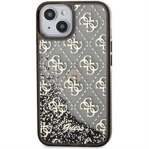 Eredeti előlap tok GUESS GUHCP14SLC4PSGK iPhone 14 készülékhez (Liquid Glitter 4G Translucent / fekete)