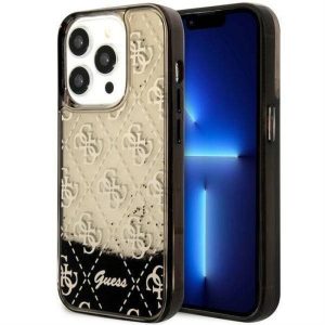 Eredeti előlap tok GUESS GUHCP14LLC4PSGK iPhone 14 PRO készülékhez (Liquid Glitter 4G Translucent / fekete)