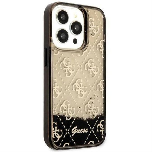 Eredeti előlap tok GUESS GUHCP14LLC4PSGK iPhone 14 PRO készülékhez (Liquid Glitter 4G Translucent / fekete)