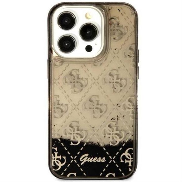 Eredeti előlap tok GUESS GUHCP14LLC4PSGK iPhone 14 PRO készülékhez (Liquid Glitter 4G Translucent / fekete)